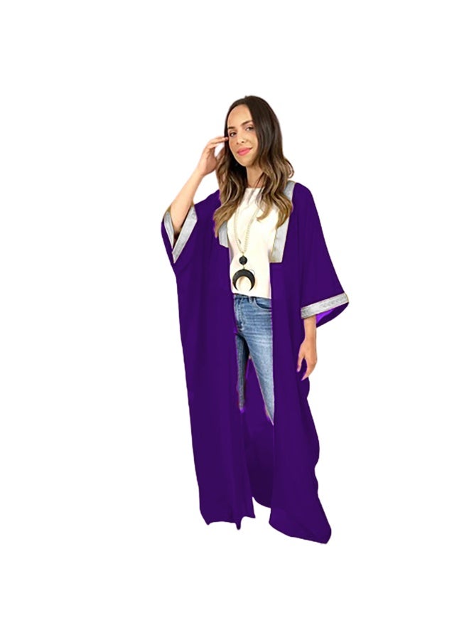SunSet Kaftan Abaya Silver Embroidered Chiffon Sunset PURPLE - Image 5